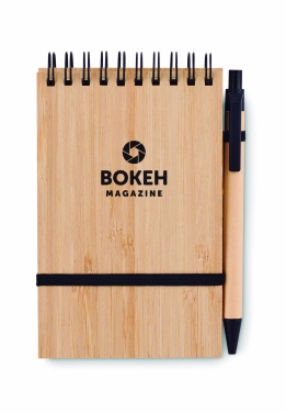 Logo trade promotional gift photo of: A6 bamboo notepad with pen SONORABAM